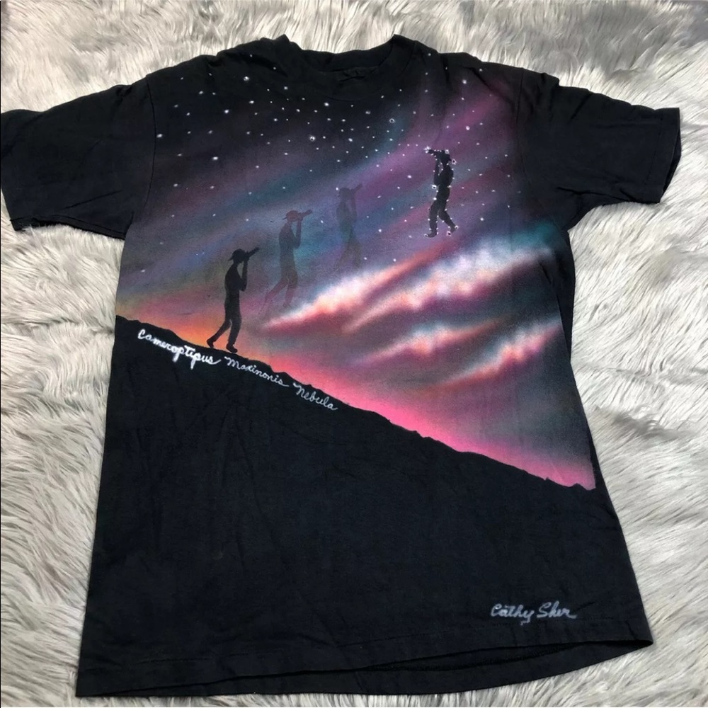 Vintage Black Air Brushed Star Nebula T Shirt 90s Single Stitch